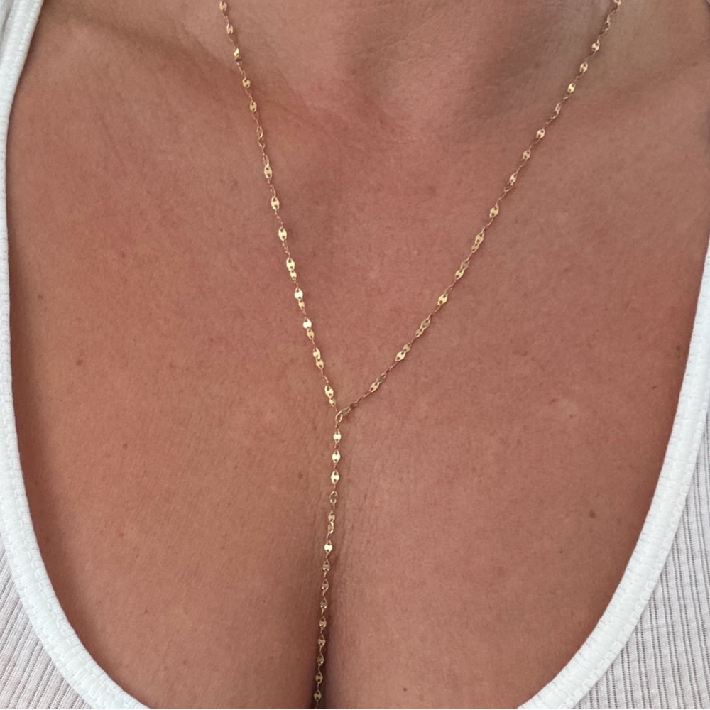 Celebrity Stylist Designed 14k Gold Minimalist Lariat Necklace Fine Jewelry
